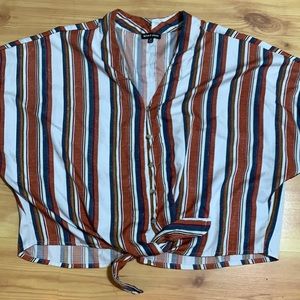 Style envy stripped button down short sleeve top in XL